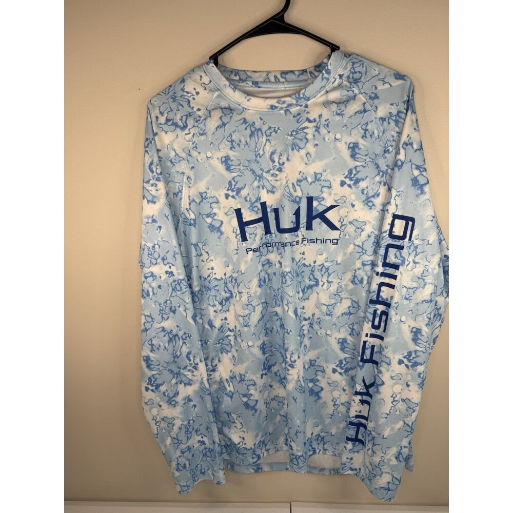 HUK Performance Fishing‎ LS Shirt MENS M Light Blue Camouflage